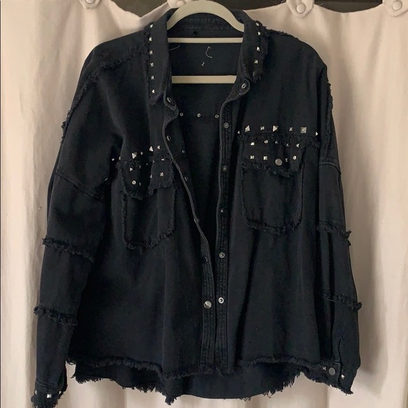 Zara Jackets & Blazers - Zara Studded Military Denim Jacket